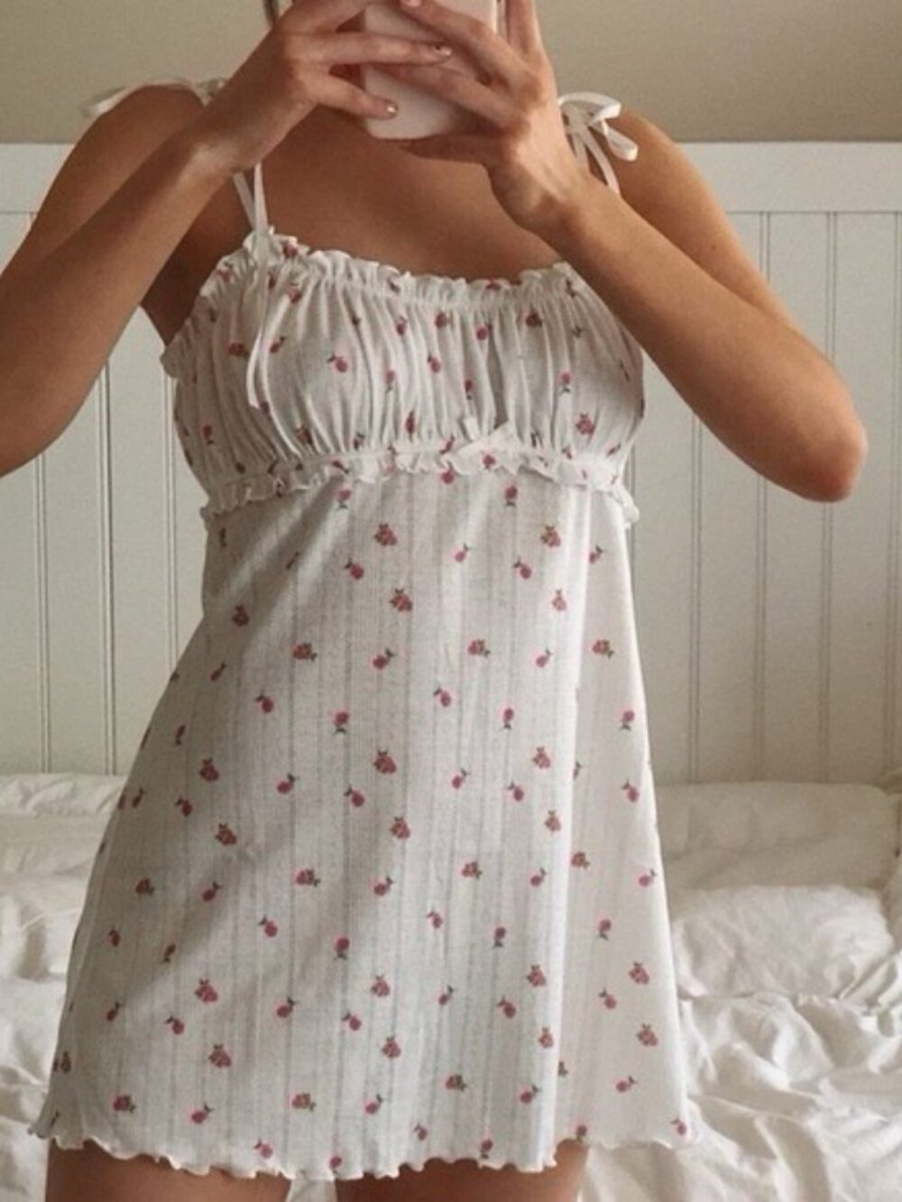 For Love & Lemons Blossom Pointelle Slip Dress M White Floral Boho Coquette - Picture 1 of 11